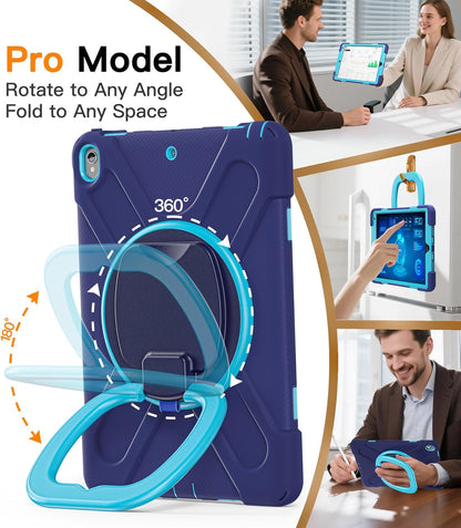 Ipad Pro 10.5 Case 2017 Released/Ipad Air 3Rd Generation Case 2019 Release; Rugged Heavy Duty Protective Cover with Pencil Holder, 360° Swivel Stand, Shoulder Strap; for Kids (Navy Blue+Blue)