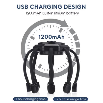 NeuroRelax™ Octopus Head Massager: 20-Contact Electric Scalp Massager with Red Light Therapy